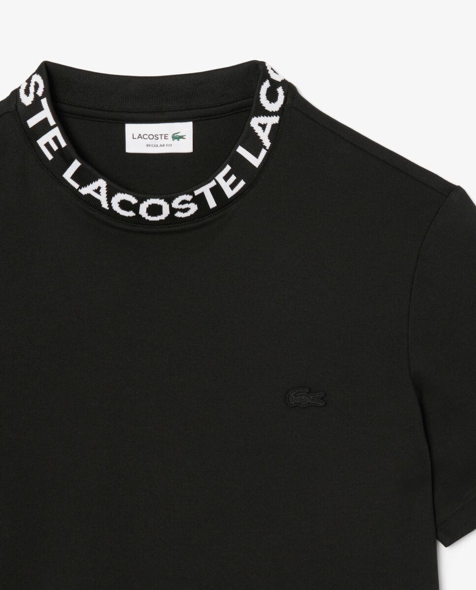 Camiseta de hombre de piqué con detalles de marca de jacquard en negro de manga corta - Negro Negro-5
