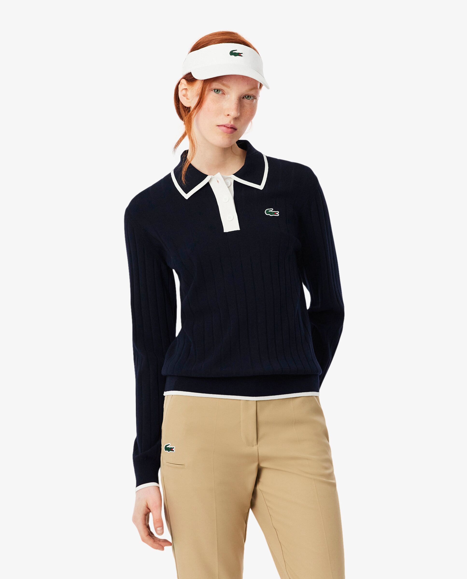Jersey de golf elástico de mujer con cuello polo Lacoste - Blanco Blanco-1