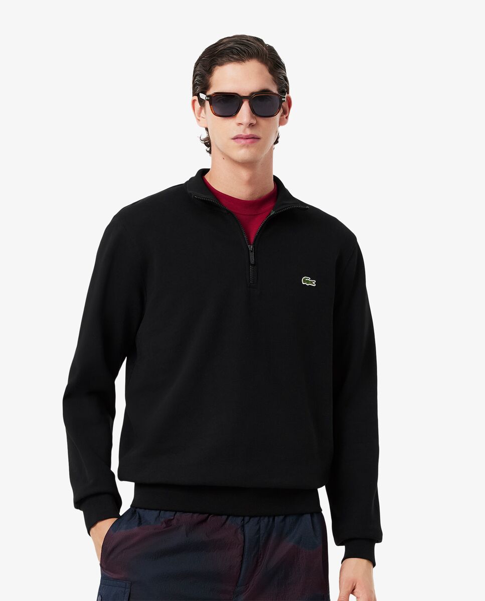 Sudadera sin capucha de hombre de felpa de cuello alto con cremallera en marrón - Lacoste - Negro Negro-1
