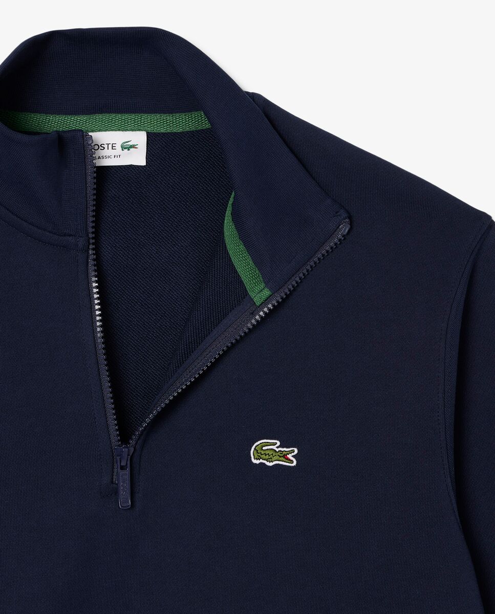 Lacoste - Sudadera sin capucha de hombre de felpa de cuello alto con cremallera.