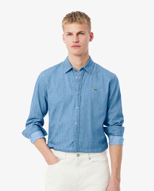 Imagen 0 de Camisa de hombre denim ligera de corte regular en azul de manga larga