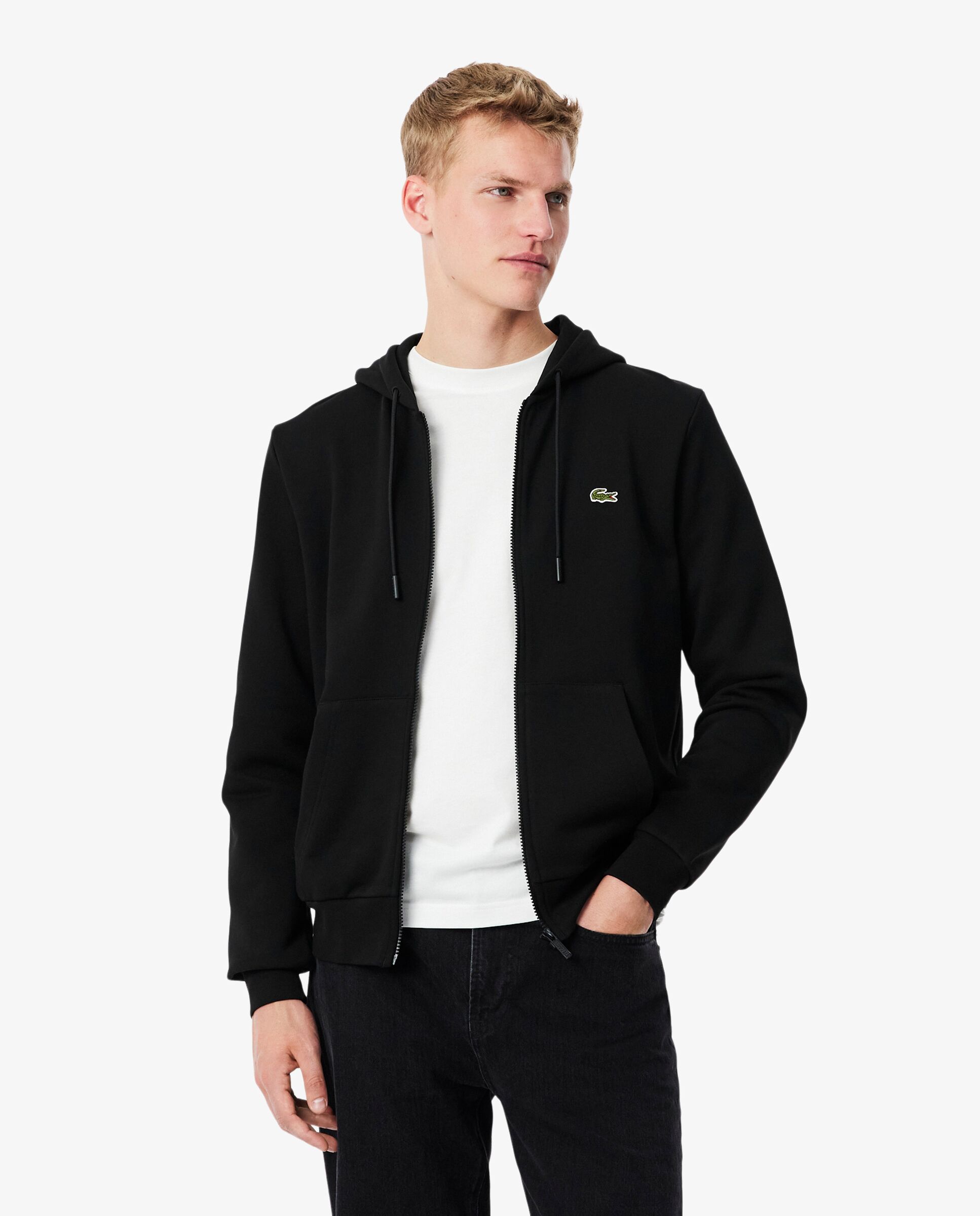 Imagen 0 de Sudadera de hombre de felpa con cremallera de corte clásico Negro