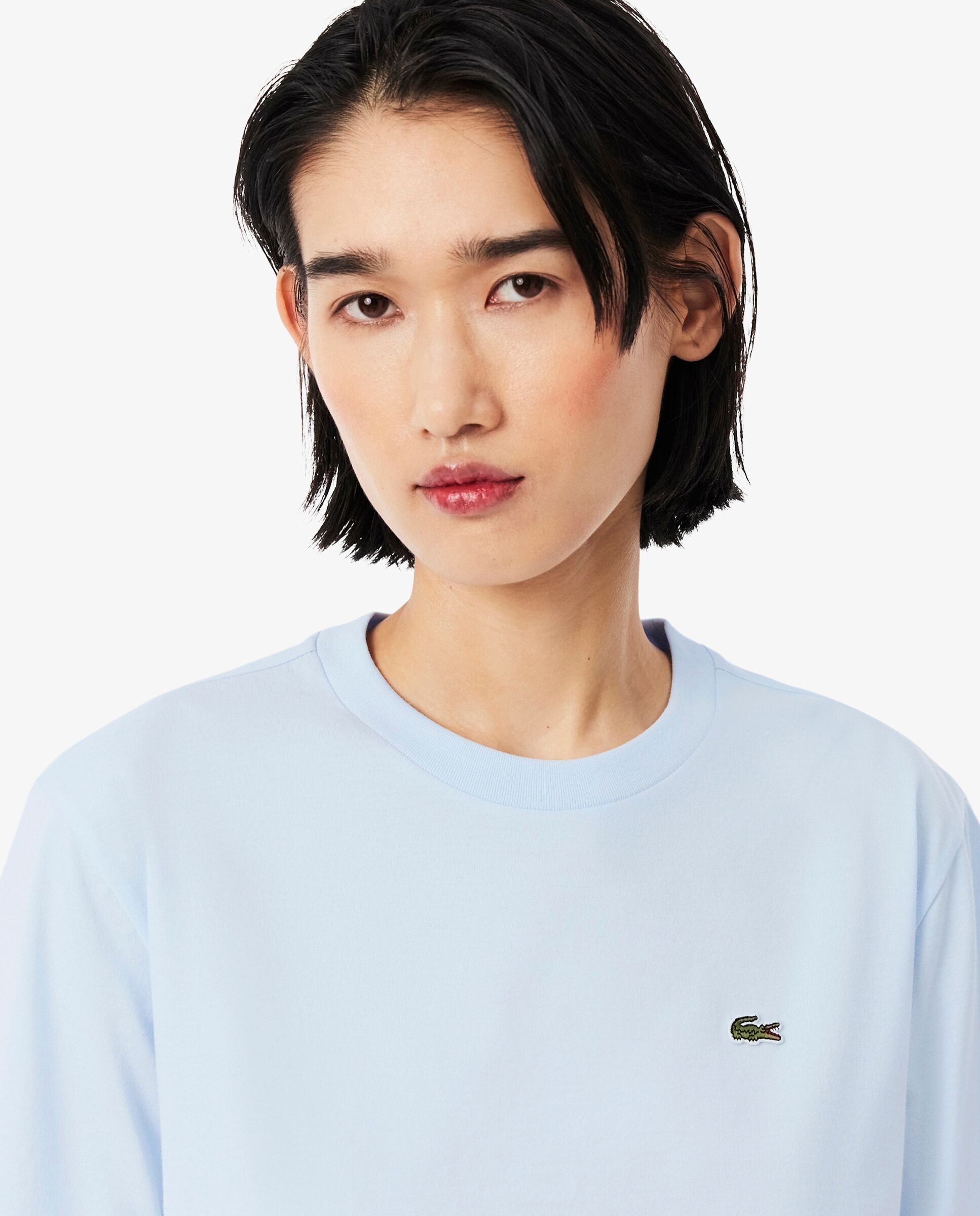 Camiseta de mujer de corte holgado de algodón suave de manga corta - Lacoste - Azul claro Azul claro-3