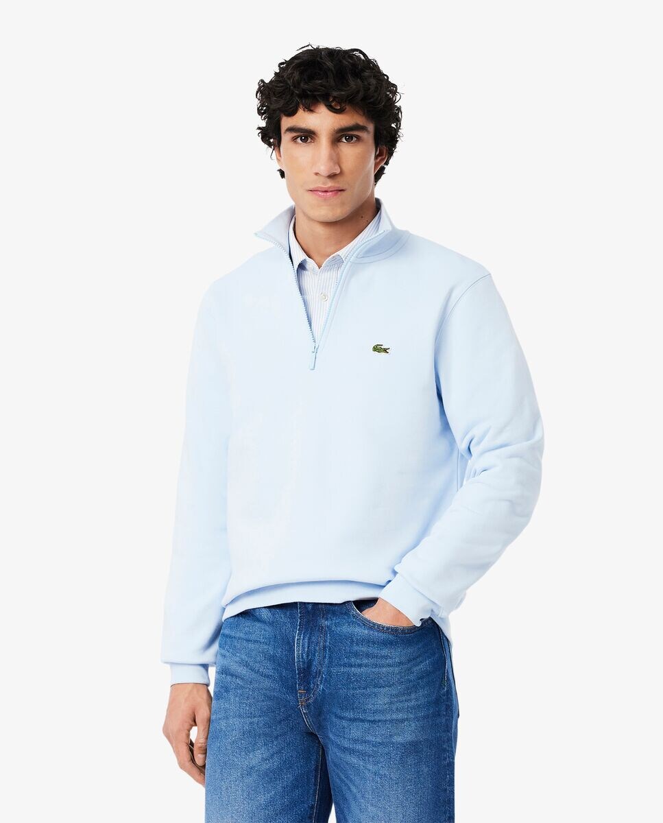 Sudadera de hombre de felpa de cuello alto con cremallera en azul