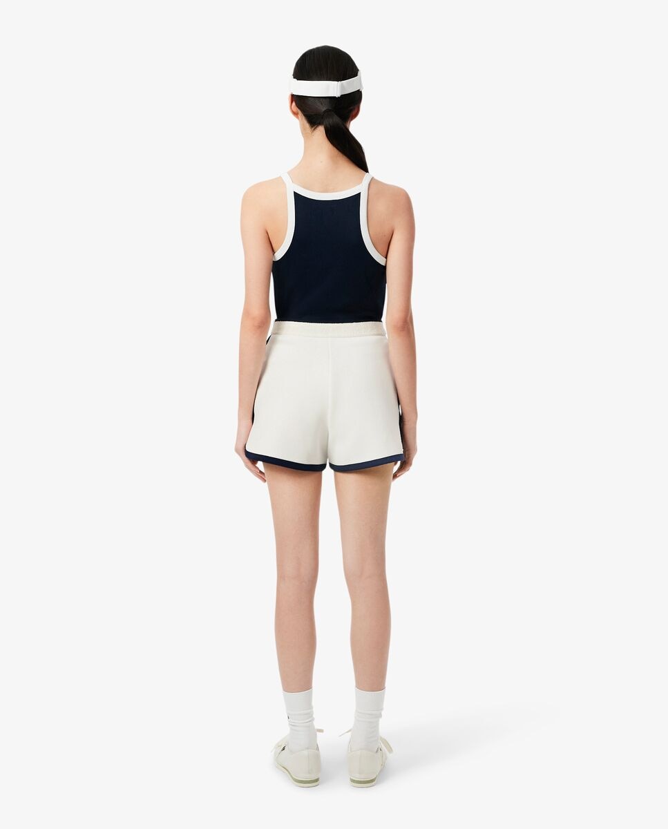 Pantalón de mujer corto de piqué elástico clásico de tenis en blanco - Lacoste - Blanco / Azul Blanco / Azul-2