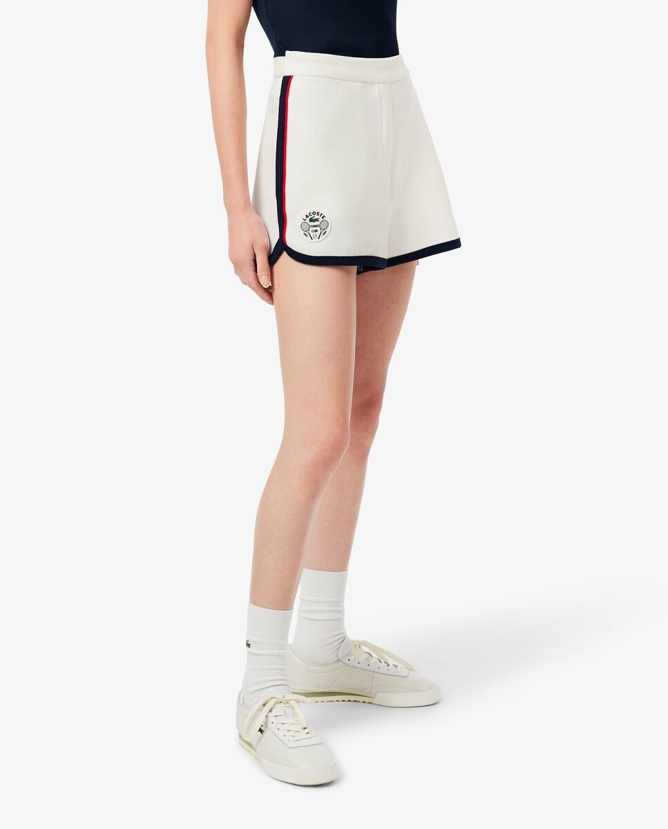 Pantalón de mujer corto de piqué elástico clásico de tenis en blanco - Lacoste - Blanco / Azul Blanco / Azul-3