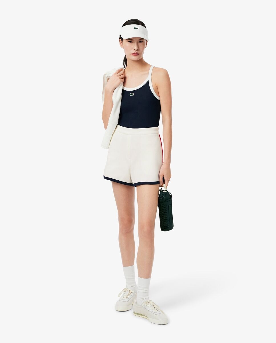 Pantalón de mujer corto de piqué elástico clásico de tenis en blanco - Lacoste - Blanco / Azul Blanco / Azul-4