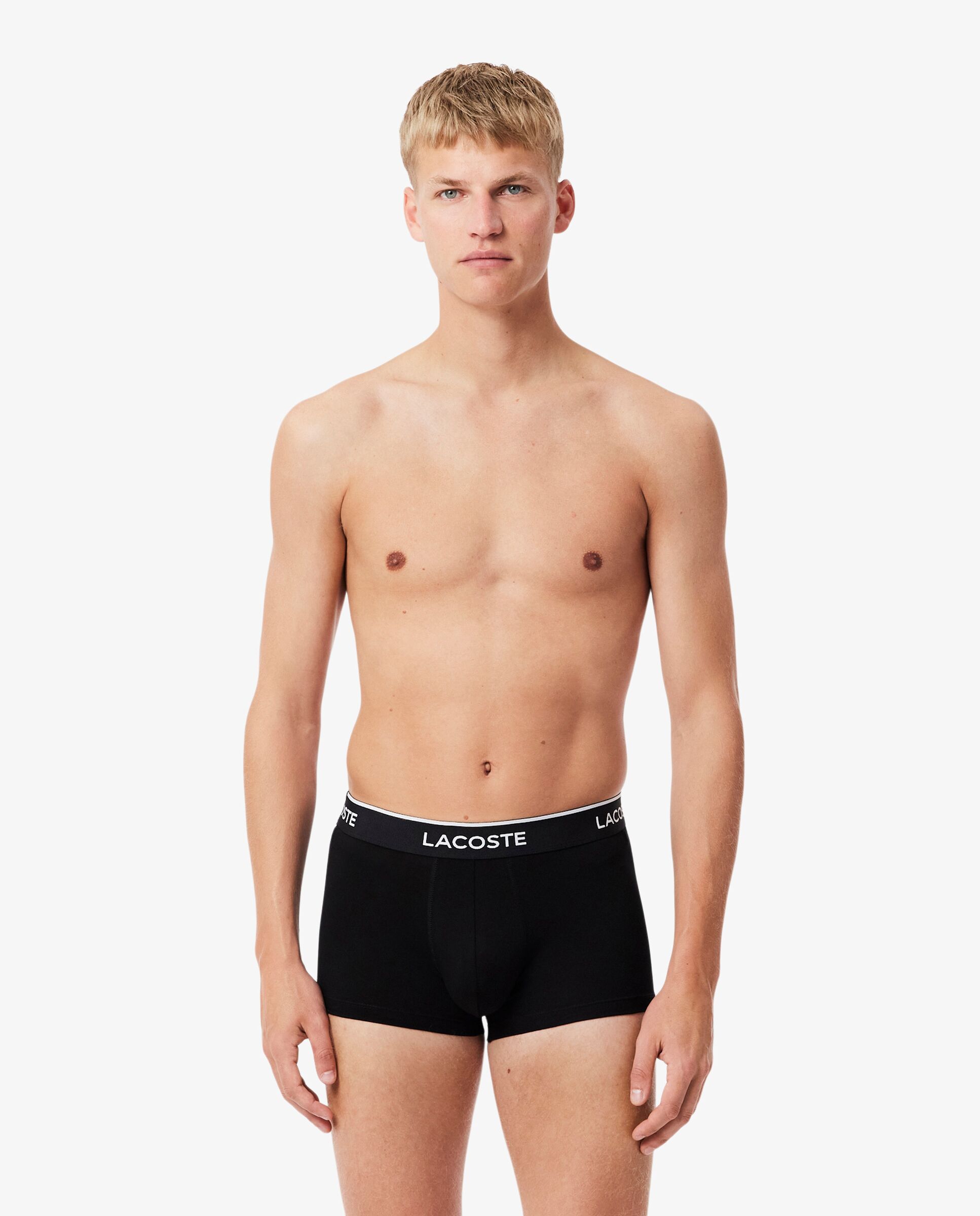 Pack de 3 calzoncillos de algodón elástico con logo en la cintura - Lacoste - Negro mate Negro mate-1