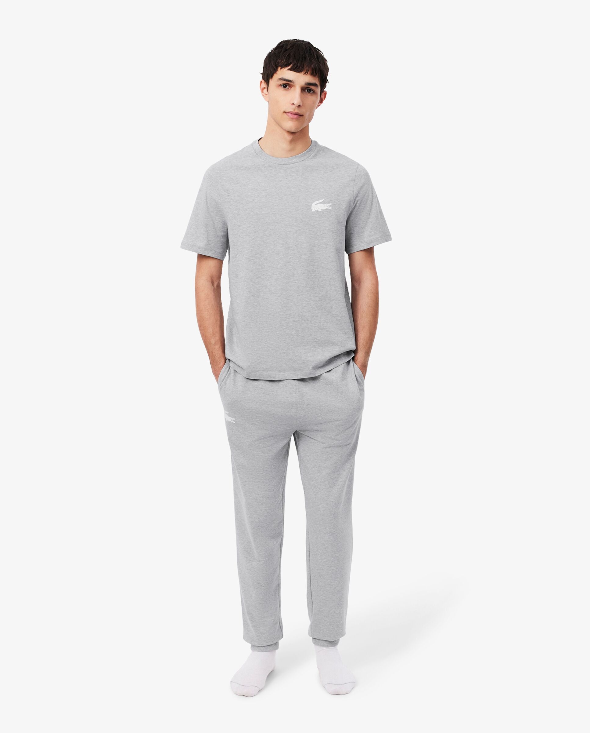 Camiseta Lacoste loungewear de algodón con micrologo - Gris oscuro Gris oscuro-4