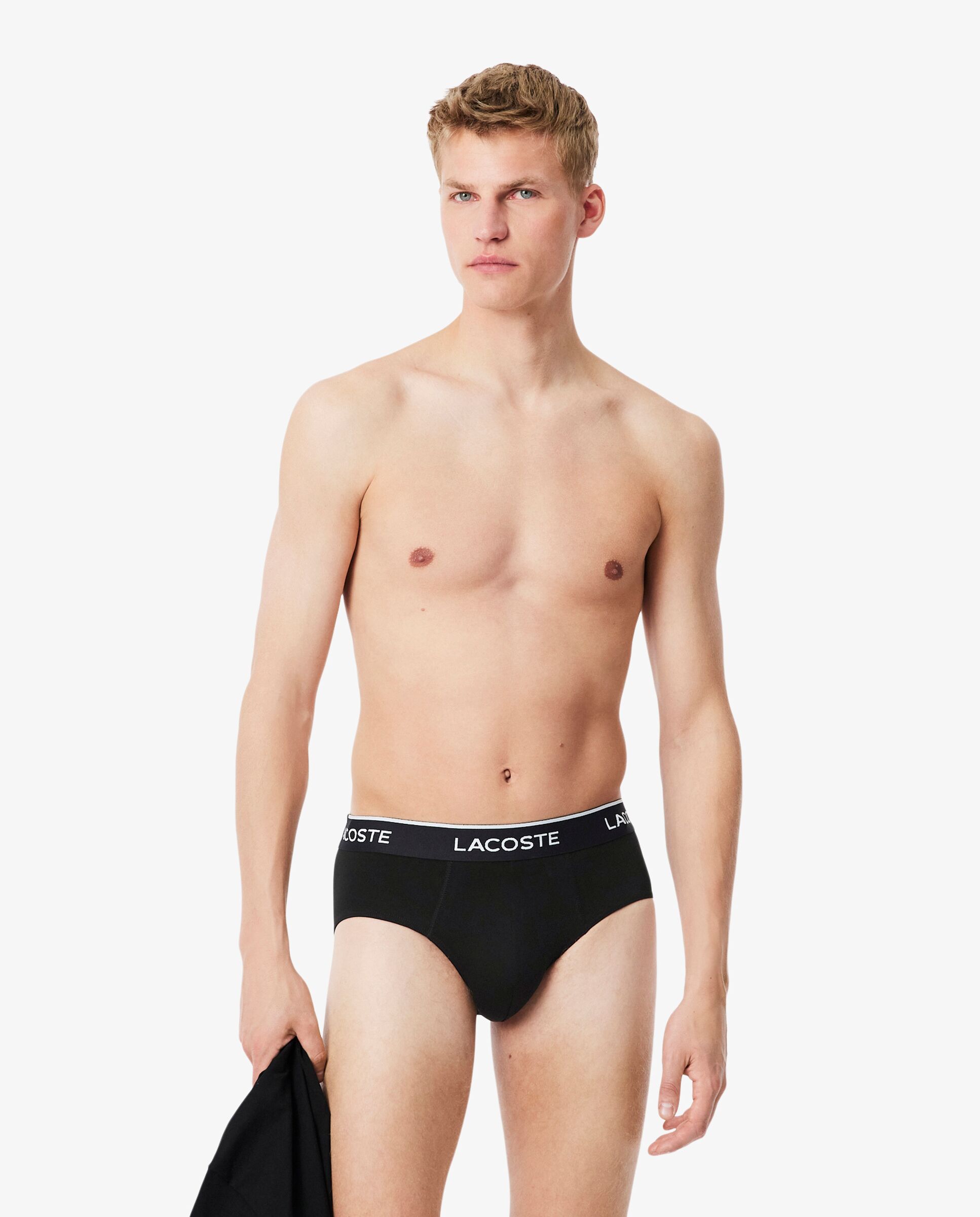 Pack de 3 calzoncillos de algodón monocromáticos con logo en la cintura - Lacoste - Negro / Blanco Negro / Blanco-1