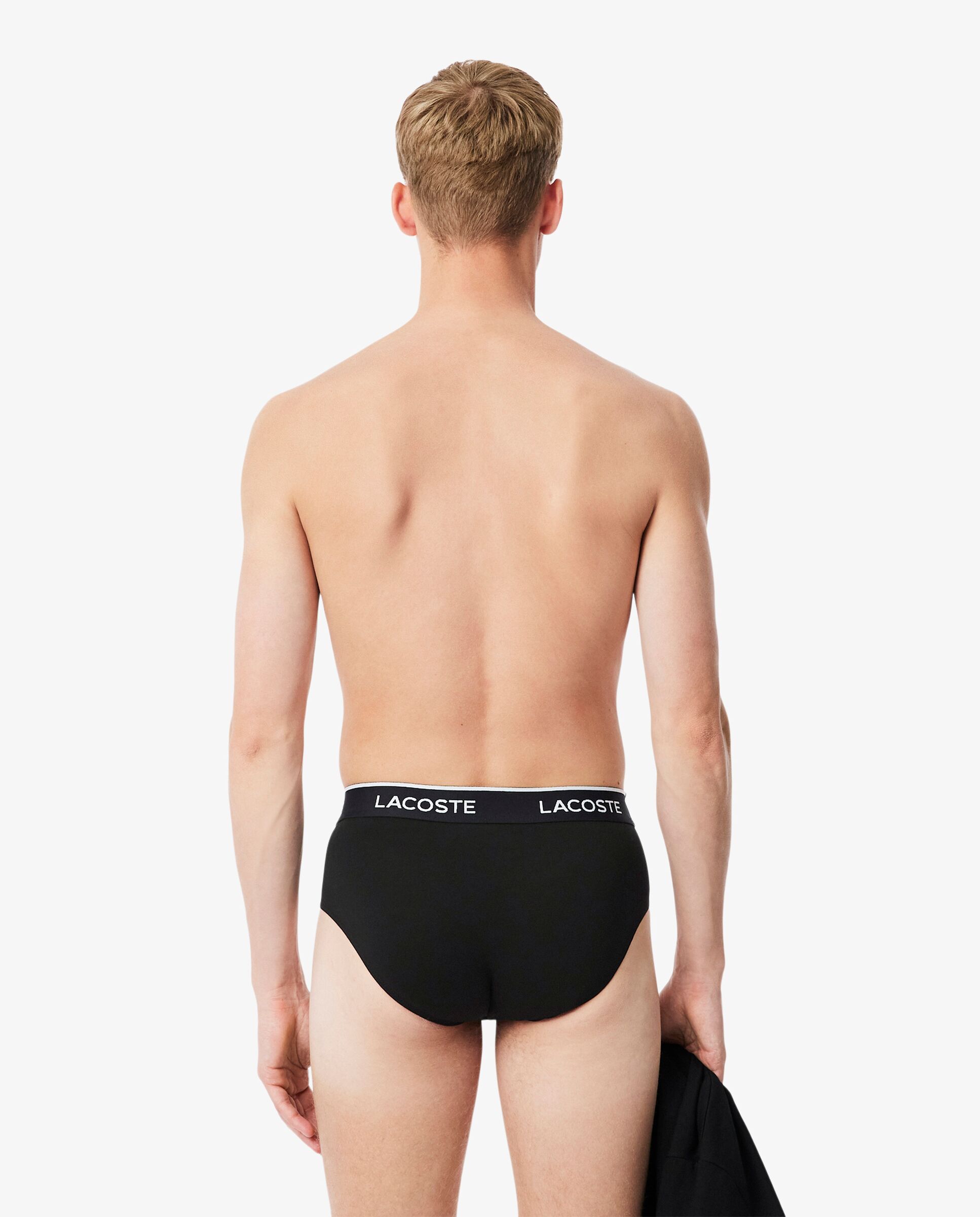 Pack de 3 calzoncillos de algodón monocromáticos con logo en la cintura - Lacoste - Negro / Blanco Negro / Blanco-2