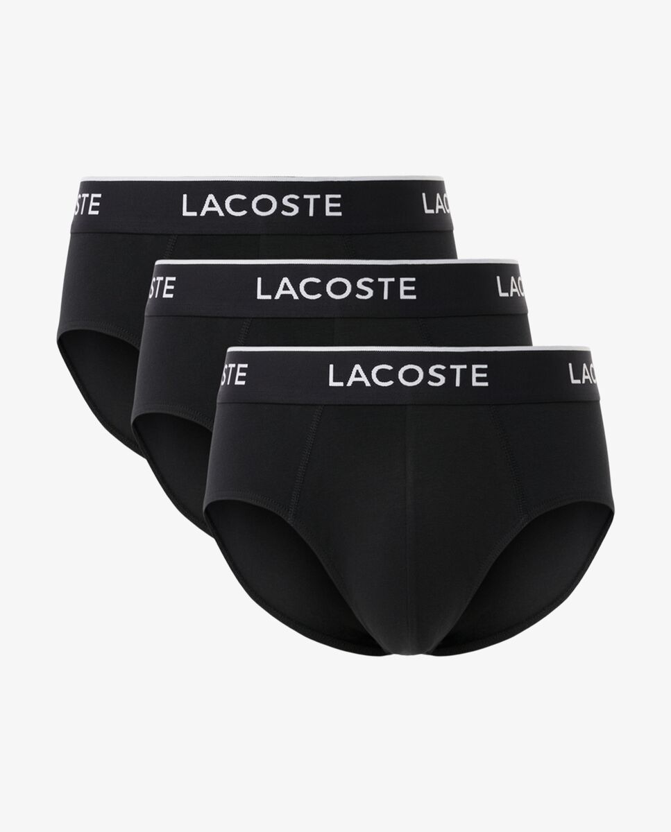 Pack de 3 calzoncillos de algodón monocromáticos con logo en la cintura - Lacoste - Negro / Blanco Negro / Blanco-6