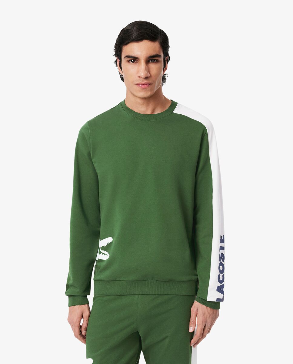 Lacoste - Sudadera de hombre loungewear de felpa estampada en verde.