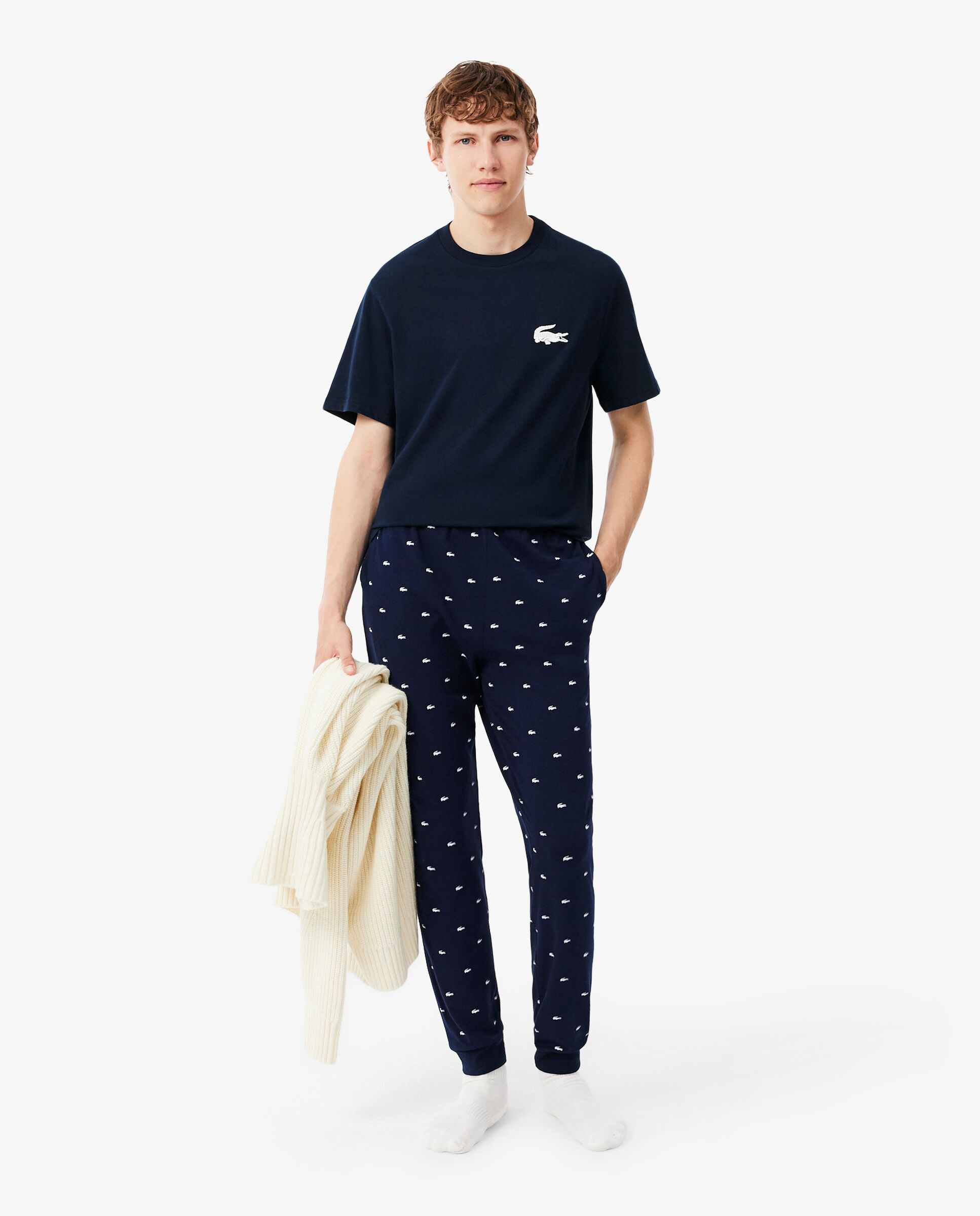 Camiseta Lacoste loungewear de algodón con micrologo - Blanco Blanco-4