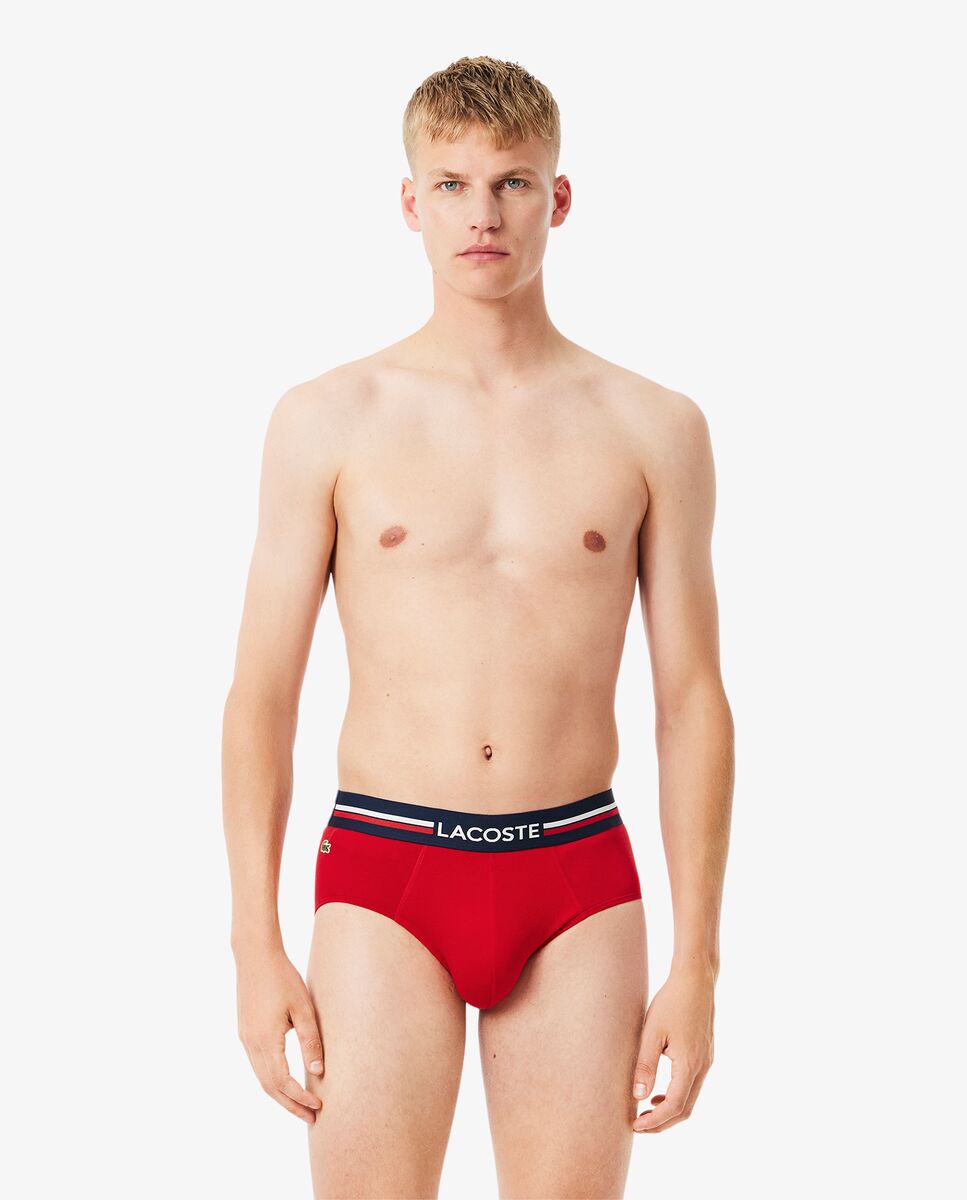 Pack de 3 calzoncillos de algodón monocromáticos con logo en la cintura - Lacoste - Rojo Rojo-1