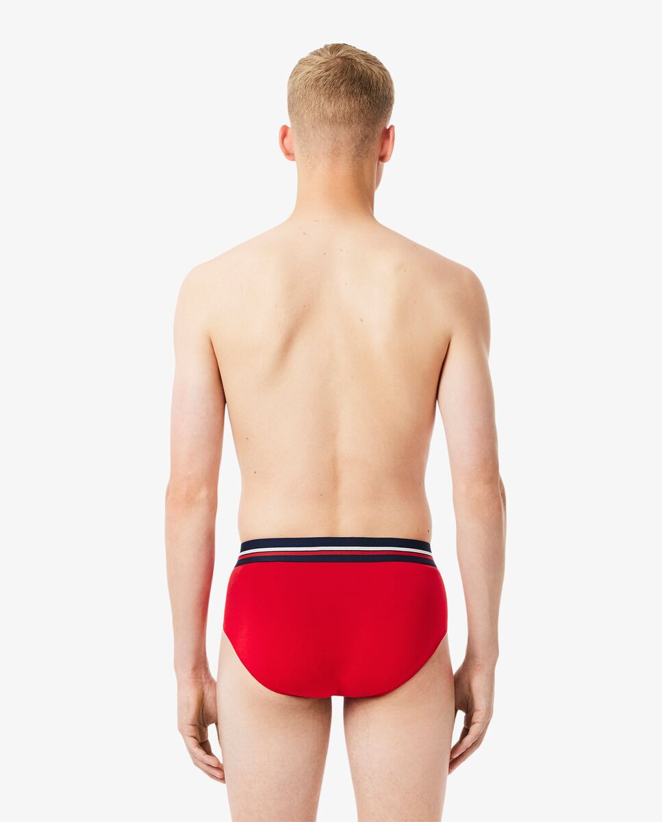 Pack de 3 calzoncillos de algodón monocromáticos con logo en la cintura - Lacoste - Rojo Rojo-2