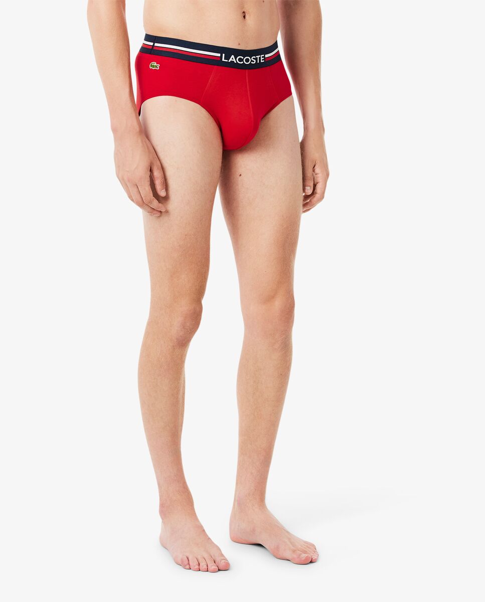 Pack de 3 calzoncillos de algodón monocromáticos con logo en la cintura - Lacoste - Rojo Rojo-3