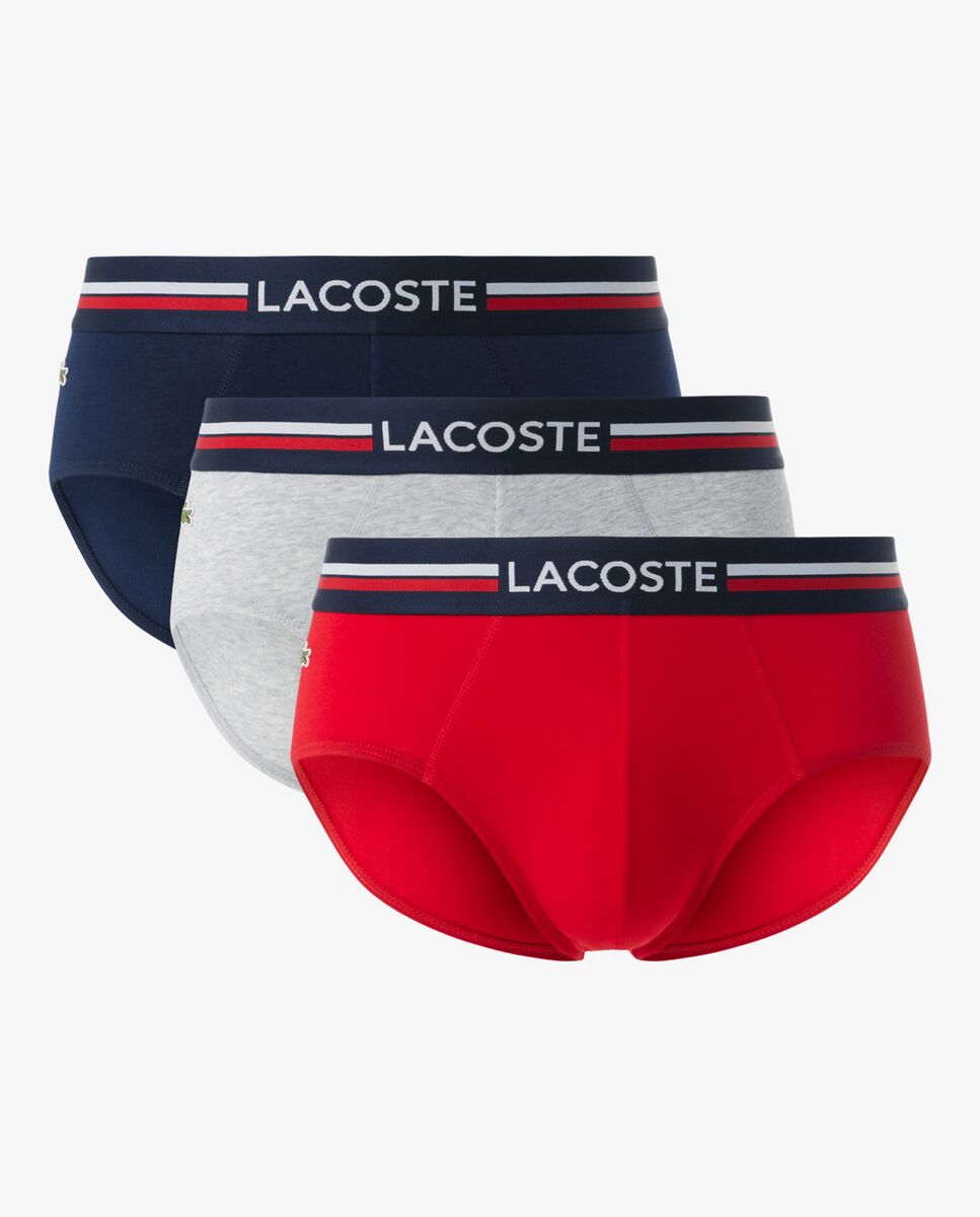 Pack de 3 calzoncillos de algodón monocromáticos con logo en la cintura - Lacoste - Rojo Rojo-6