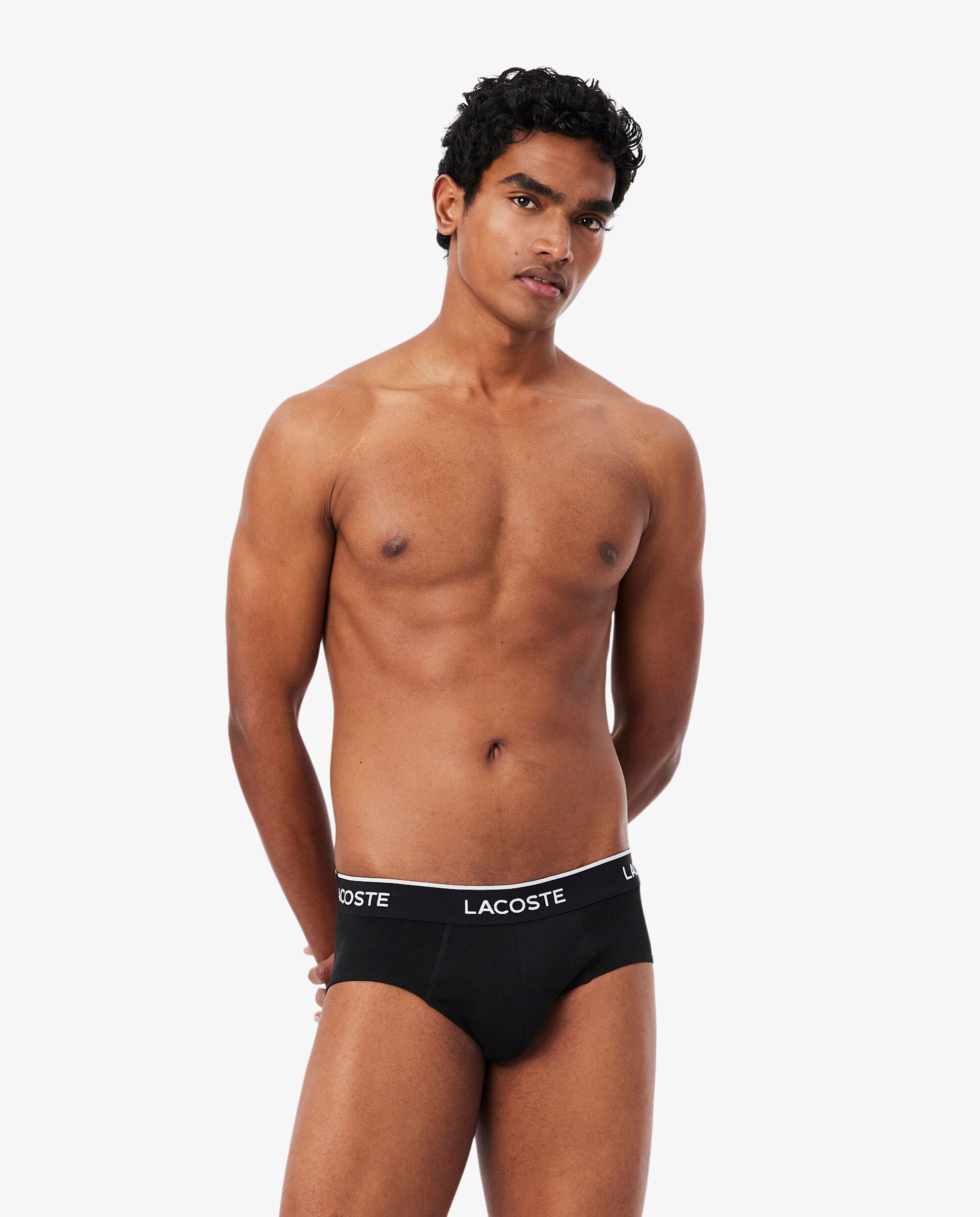 Pack de 3 calzoncillos de algodón monocromáticos con logo en la cintura - Lacoste - Negro / Gris Negro / Gris-1