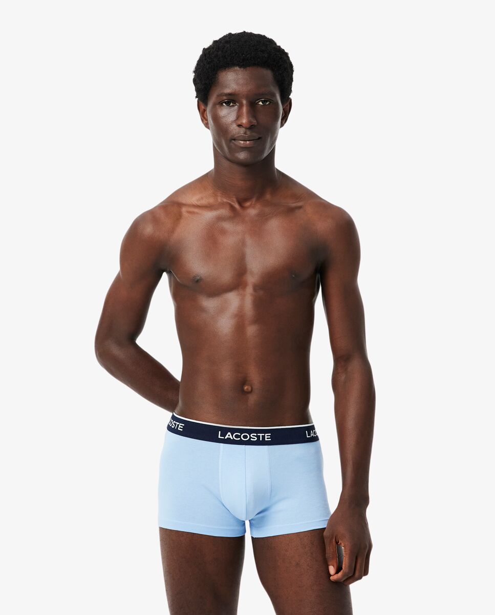 Pack de 3 calzoncillos de algodón elástico con logo en la cintura - Lacoste - Azul celeste Azul celeste-1