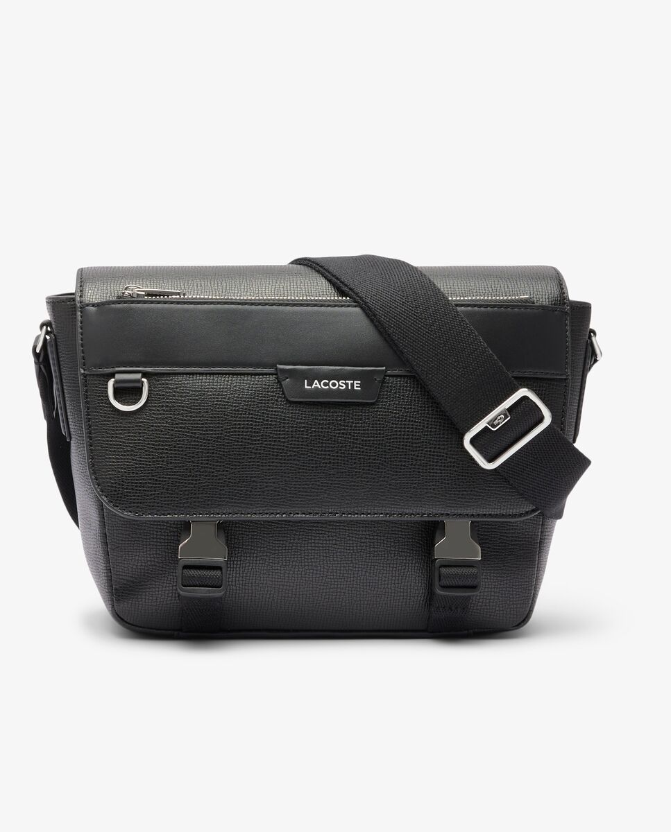 Portadocumentos con cierre de solapa ossian de piel en morel - Lacoste - Negro Negro-1