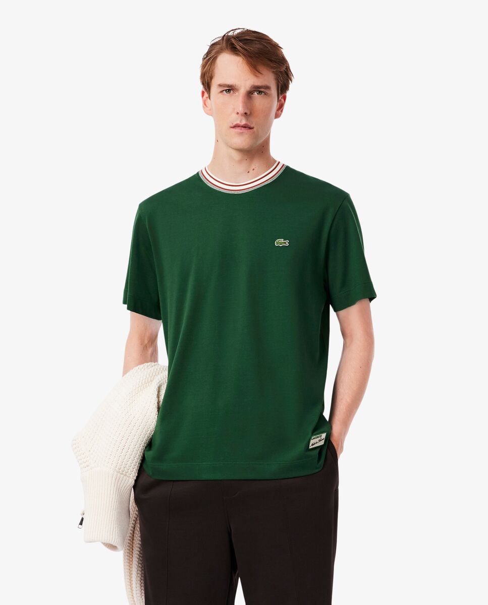 Lacoste - Camiseta de hombre con cuello de rayas de manga corta.