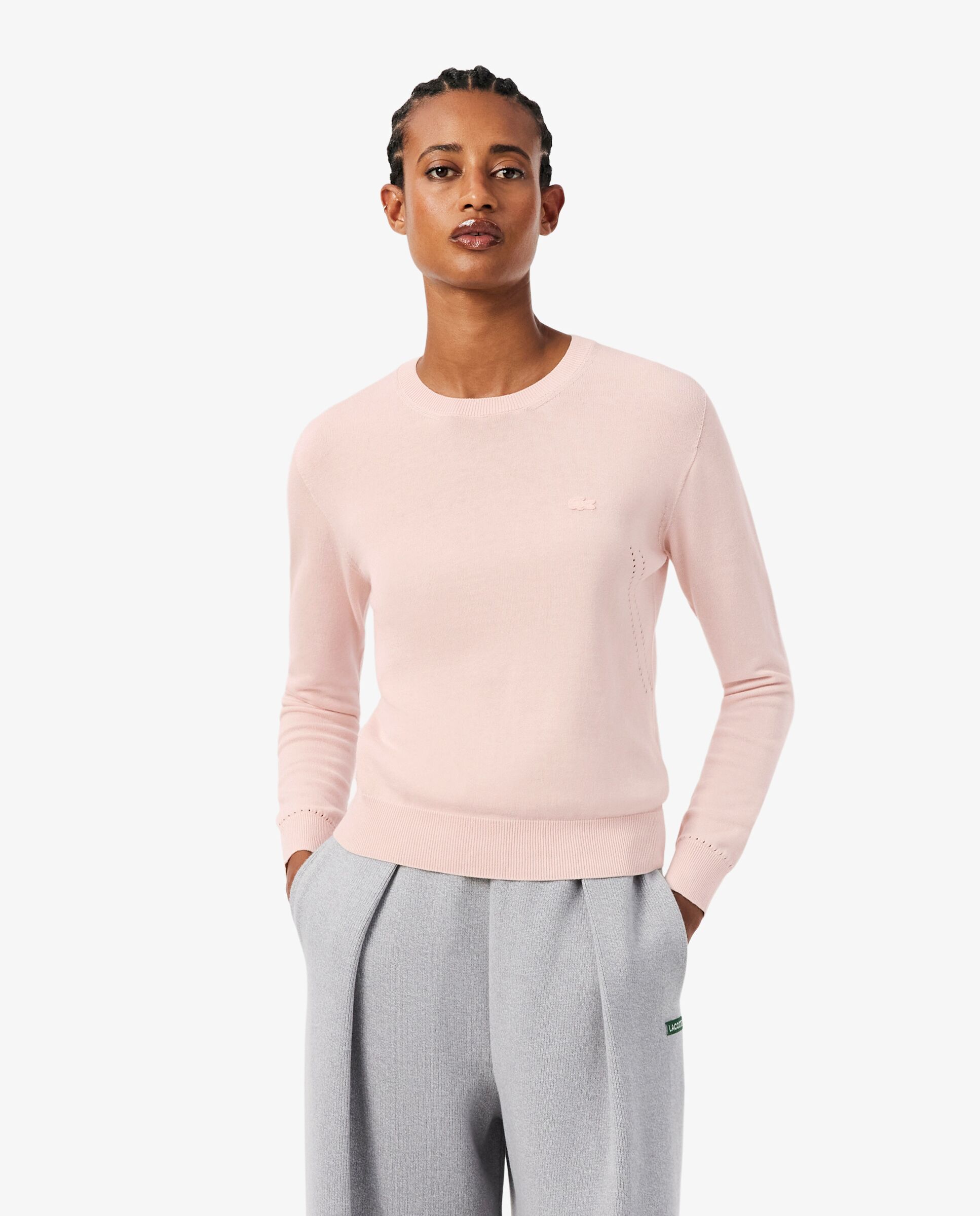 De cuello redondo de punto 3d en rosa de manga larga - Lacoste - Rosa Rosa-1