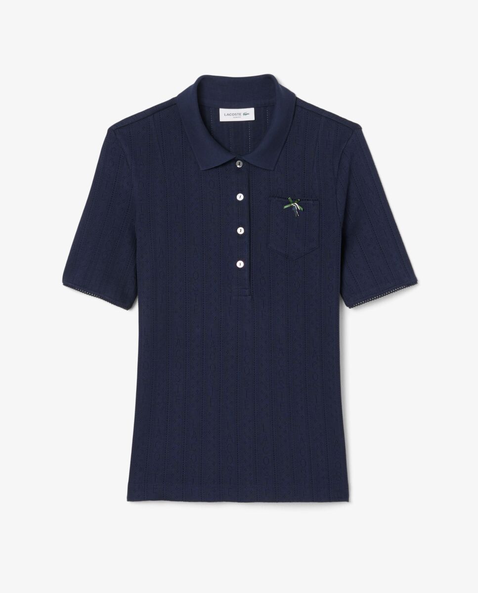 Polo de mujer de pointelle de corte ajustado con detalles de marca en azul de manga corta - Lacoste - Azul marino Azul marino-6