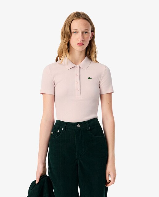 Imagen 0 de Polo de mujer de corte ajustado  de canalé de algodón de manga corta