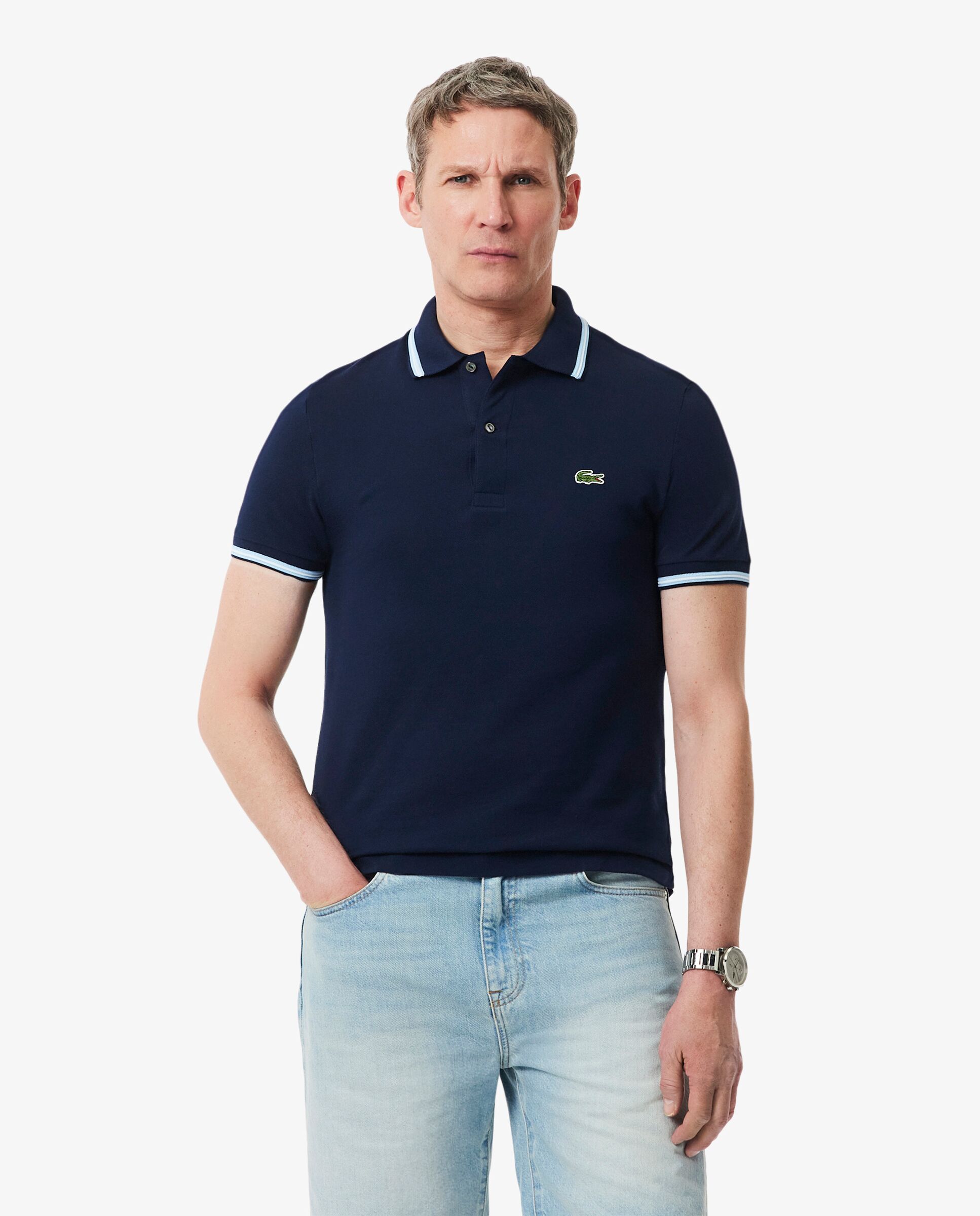 Polo de hombre de corte regular con ribetes decorativos de manga corta - Lacoste - Azul marino Azul marino-1