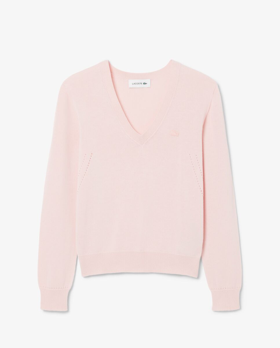 De cuello de pico de punto de canalé sin costuras en - Lacoste - Rosa Rosa-5