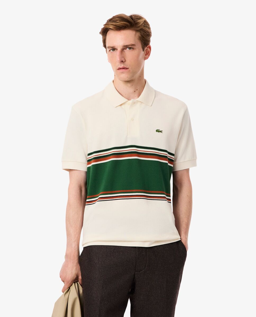 Lacoste - Polo de hombre de rayas de corte clásico fabricado en francia de manga corta.