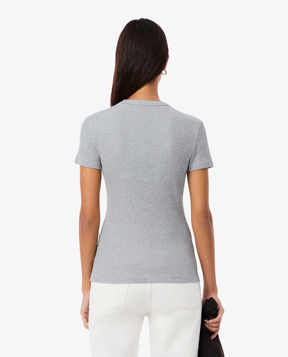 Camiseta de mujer de canalé de algodón de corte ajustado de manga corta - Lacoste - Gris claro Gris claro-2