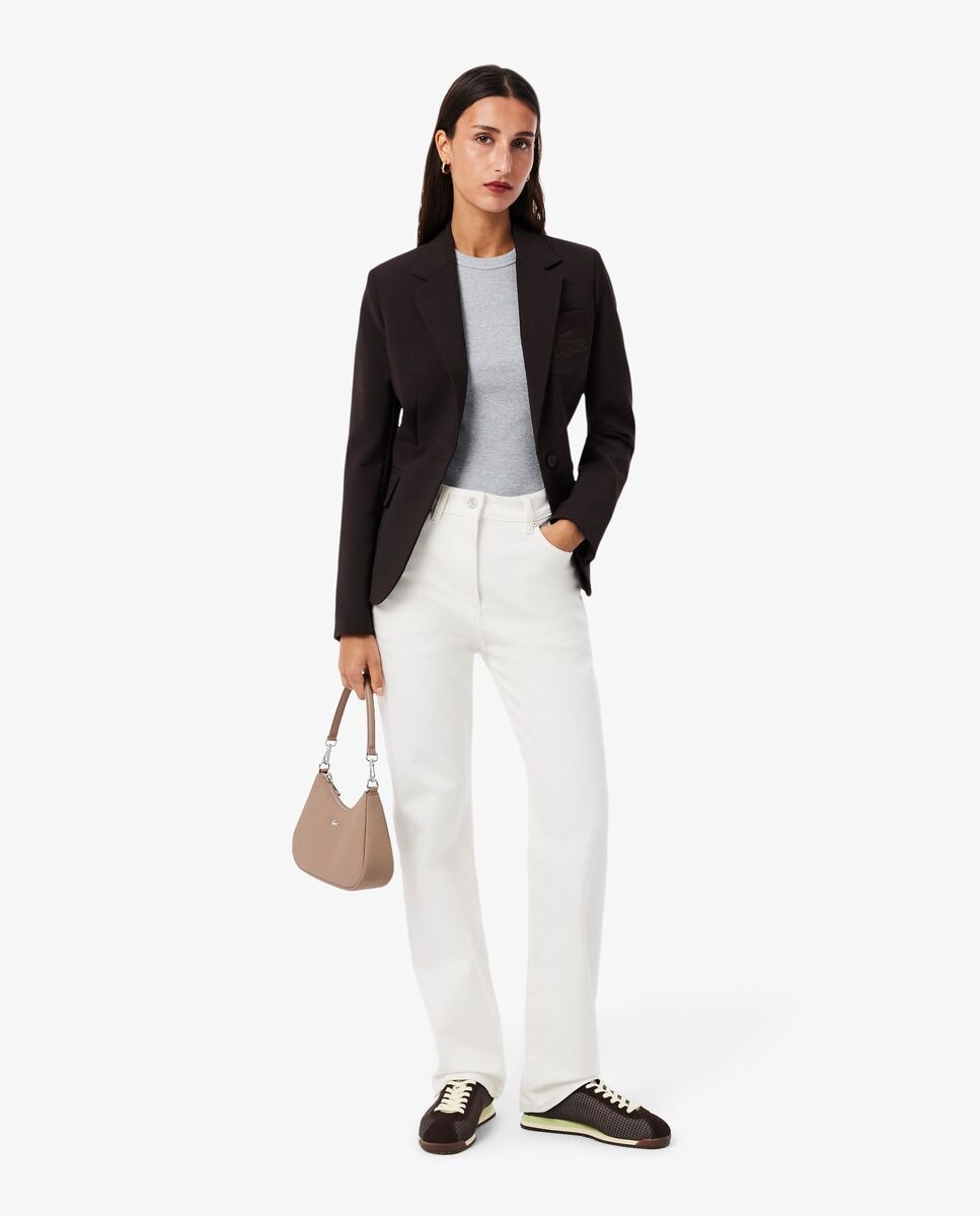 Camiseta de mujer de canalé de algodón de corte ajustado de manga corta - Lacoste - Gris claro Gris claro-4