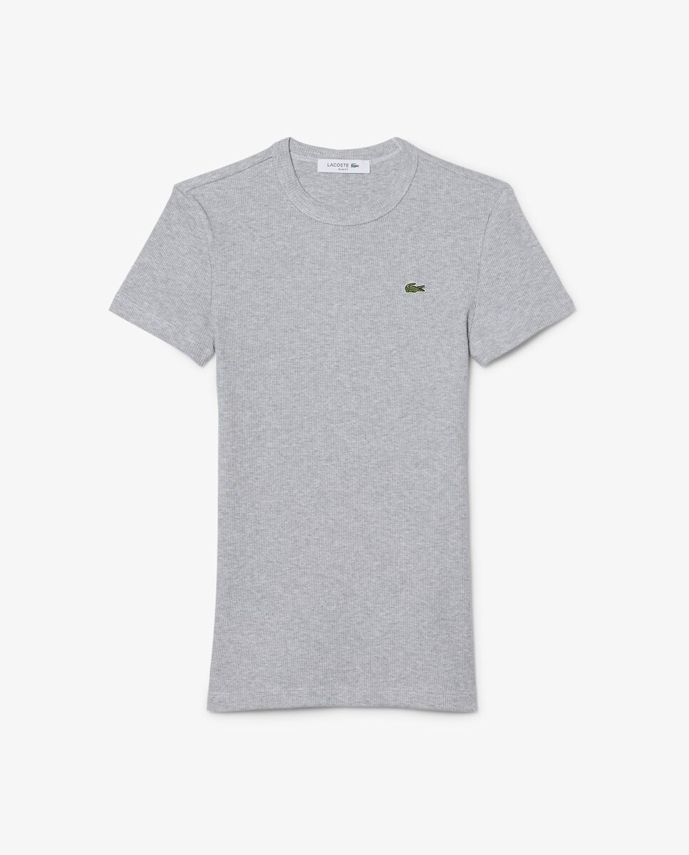 Camiseta de mujer de canalé de algodón de corte ajustado de manga corta - Lacoste - Gris claro Gris claro-5