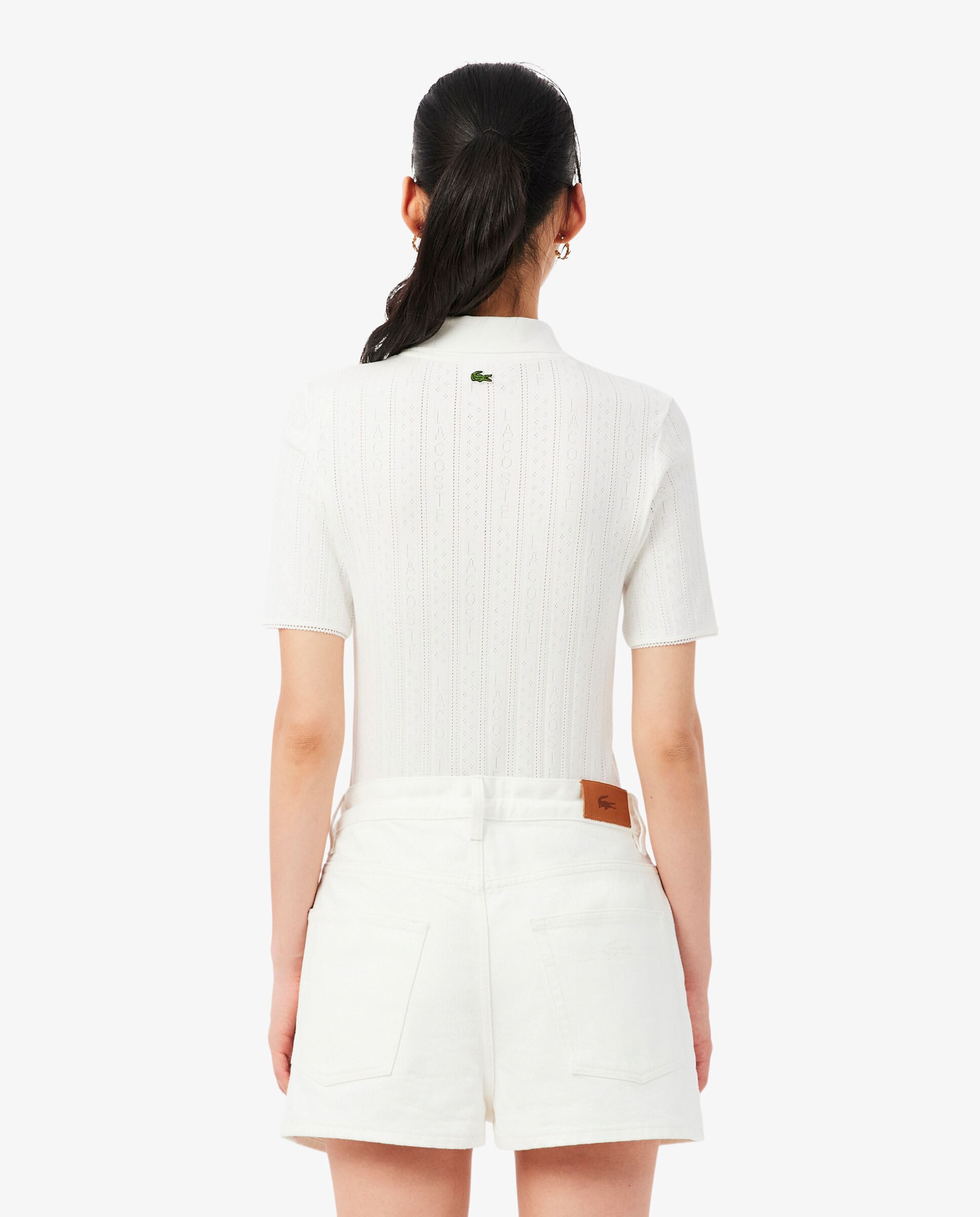 Polo de mujer de pointelle de corte ajustado con detalles de marca en azul de manga corta - Lacoste - Blanco Blanco-2