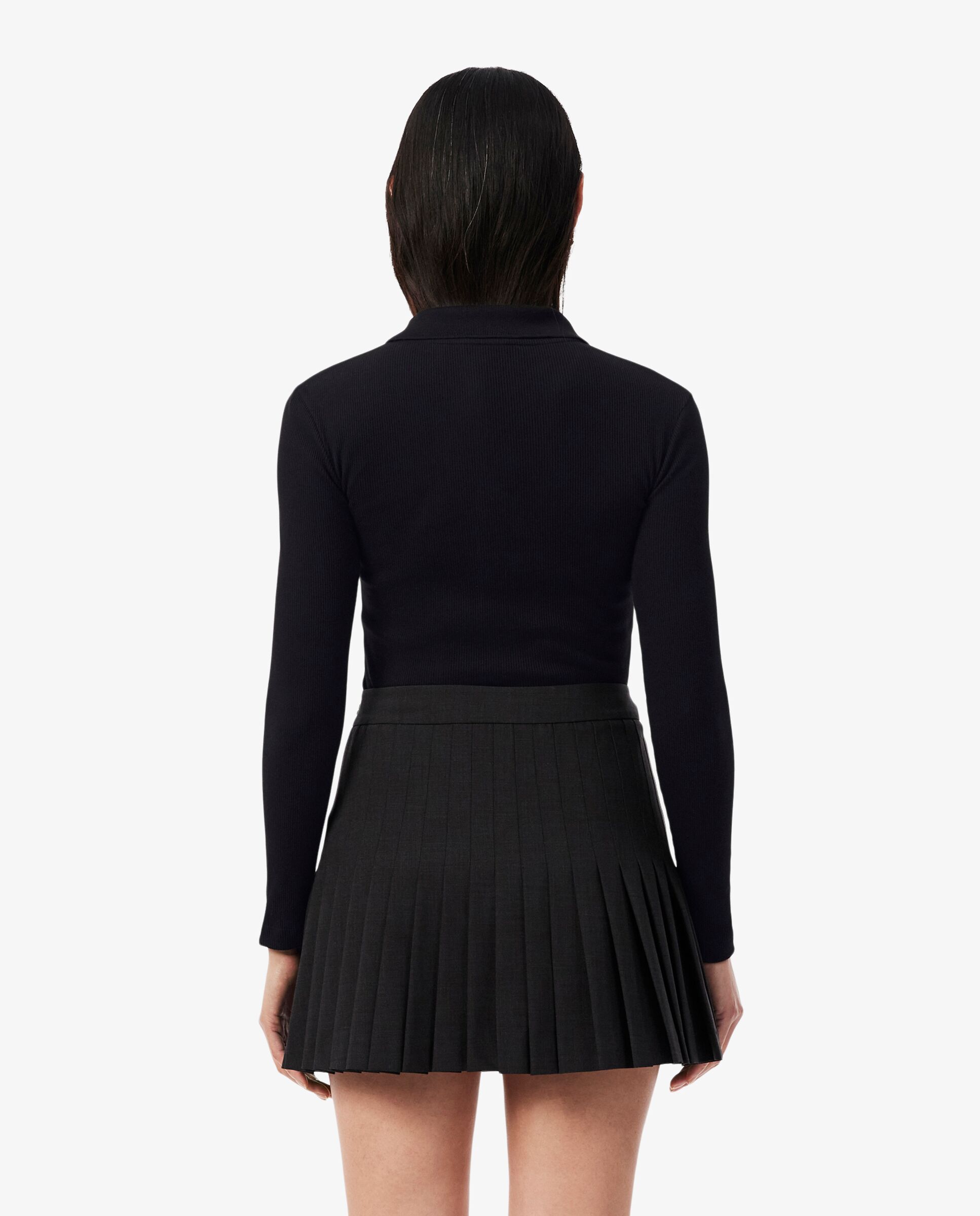 Polo de mujer de canalé de algodón de corte ajustado en blanco de manga larga - Lacoste - Negro Negro-2