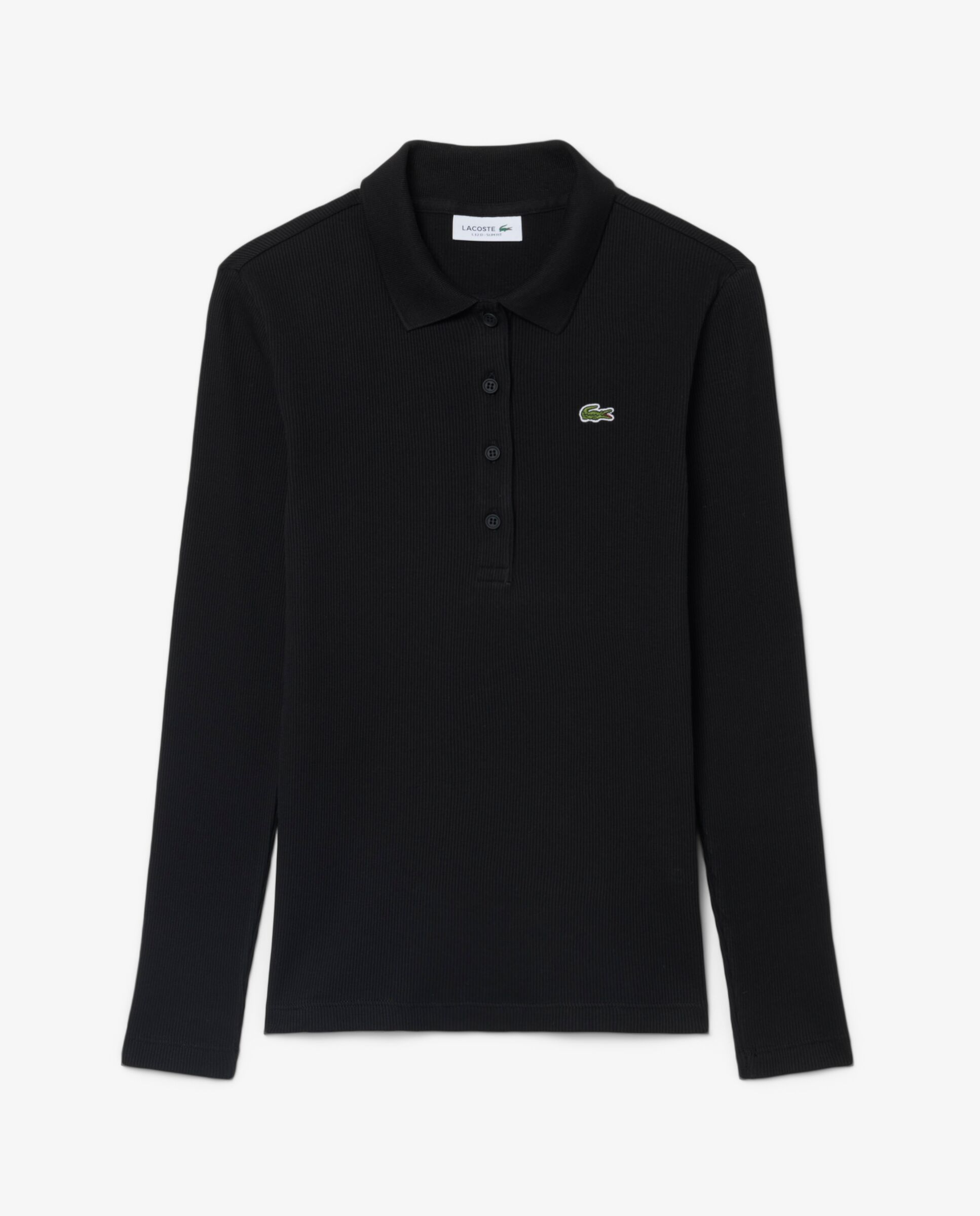 Polo de mujer de canalé de algodón de corte ajustado en blanco de manga larga - Lacoste - Negro Negro-6