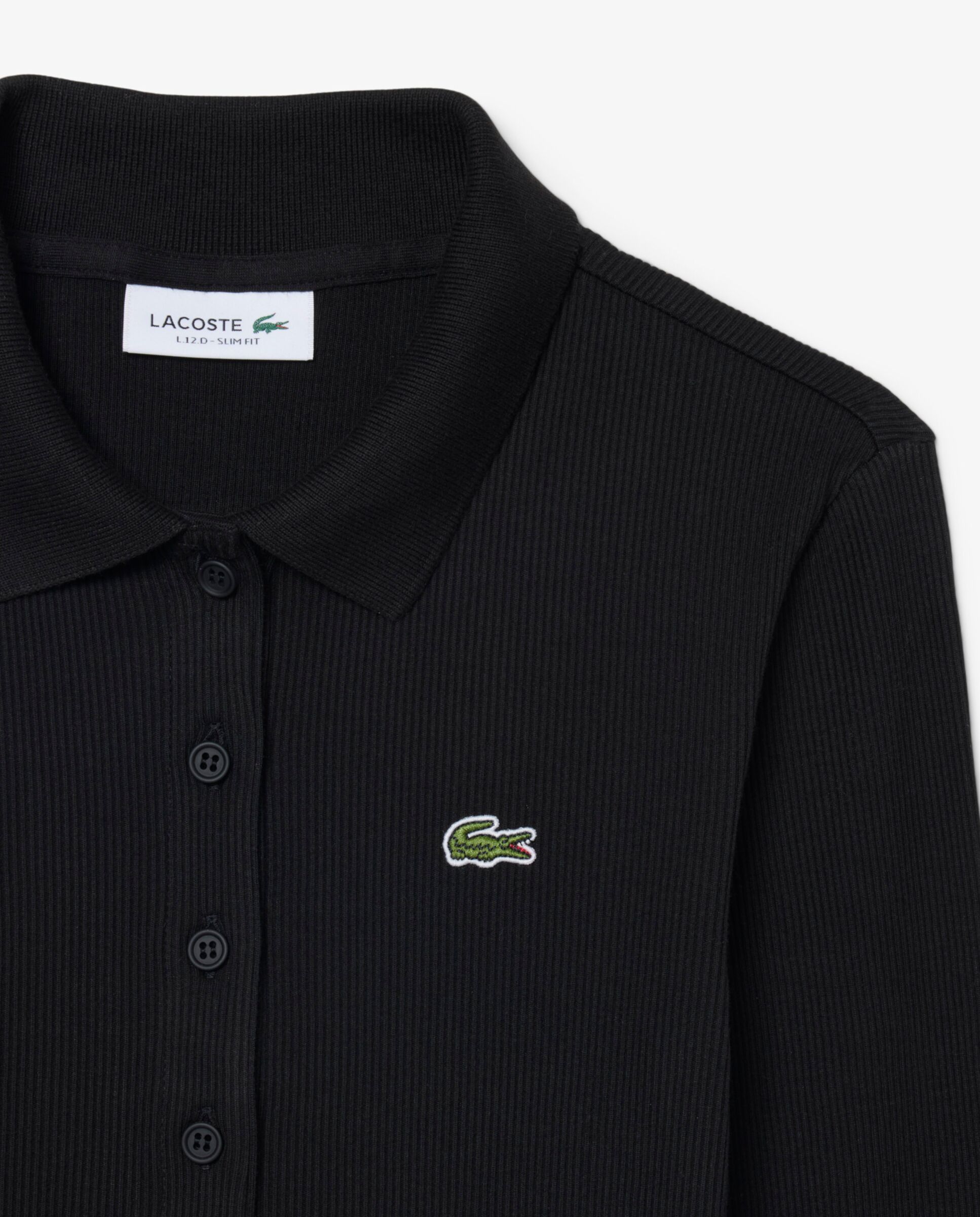 Polo de mujer de canalé de algodón de corte ajustado en blanco de manga larga - Lacoste - Negro Negro-5