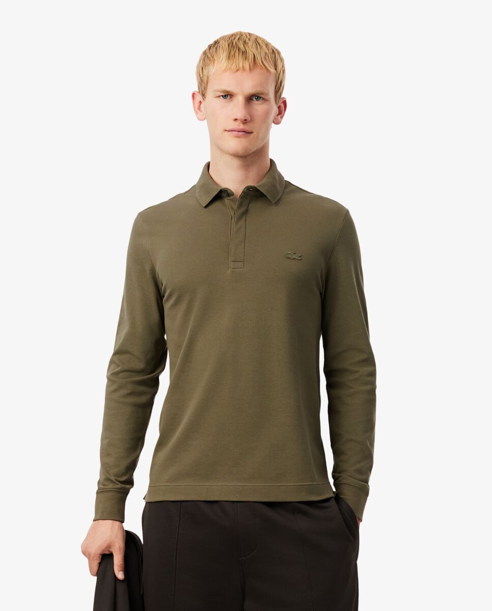Polo de hombre de corte regular paris de piqué elástico de manga corta - Lacoste - Verde militar Verde militar-1