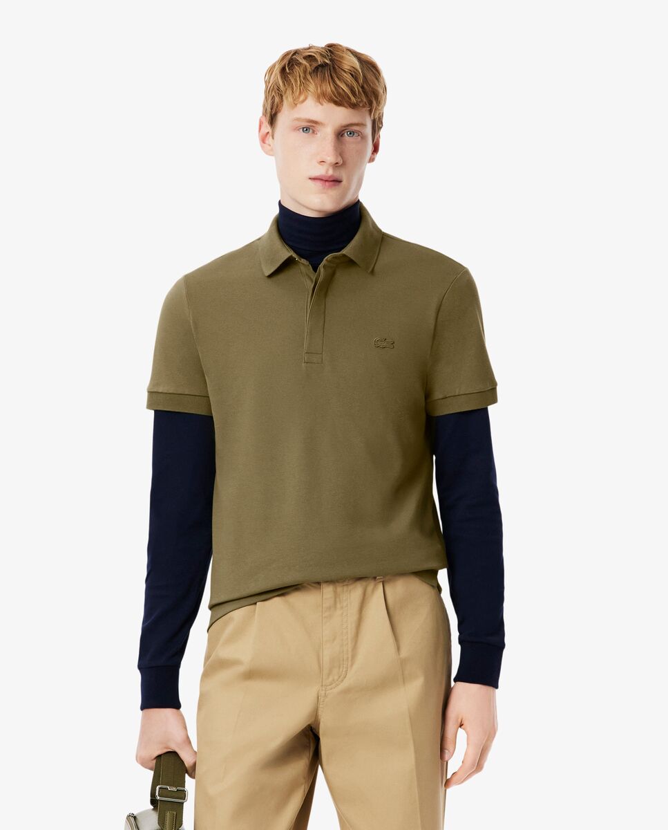Polo de hombre de corte regular Paris de piqué elástico de manga corta - Lacoste - Verde militar Verde militar-1
