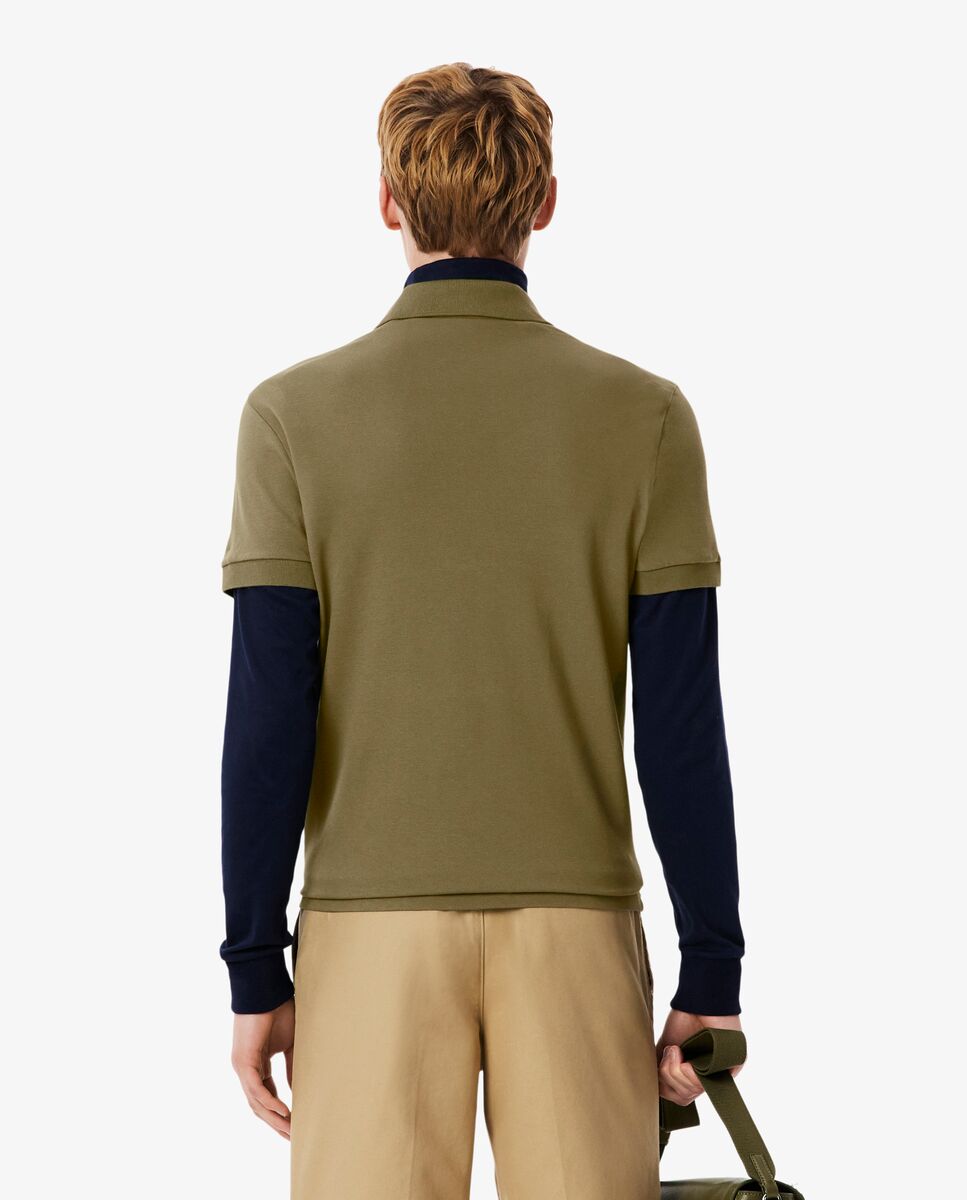 Polo de hombre de corte regular Paris de piqué elástico de manga corta - Lacoste - Verde militar Verde militar-2