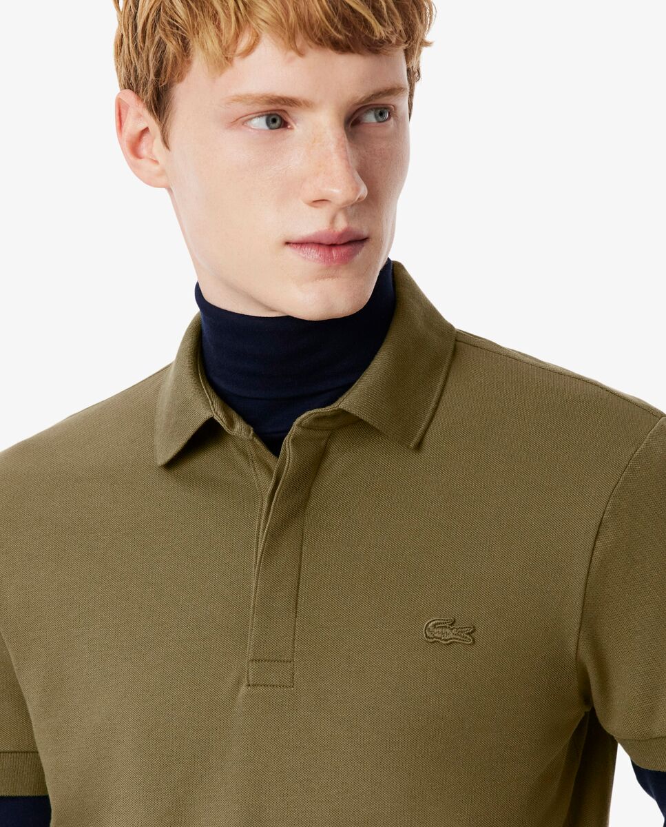 Polo de hombre de corte regular Paris de piqué elástico de manga corta - Lacoste - Verde militar Verde militar-3