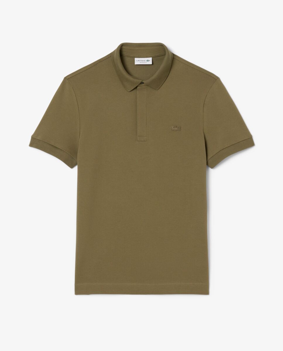 Polo de hombre de corte regular Paris de piqué elástico de manga corta - Lacoste - Verde militar Verde militar-5