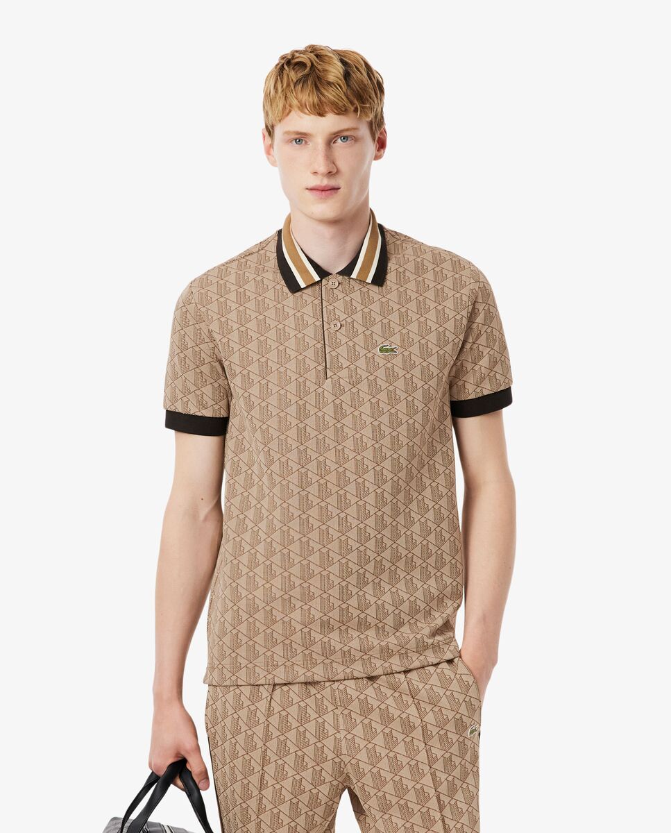 Polo de hombre de jacquard de corte clásico con monograma de manga corta - Lacoste - Camel Camel-1