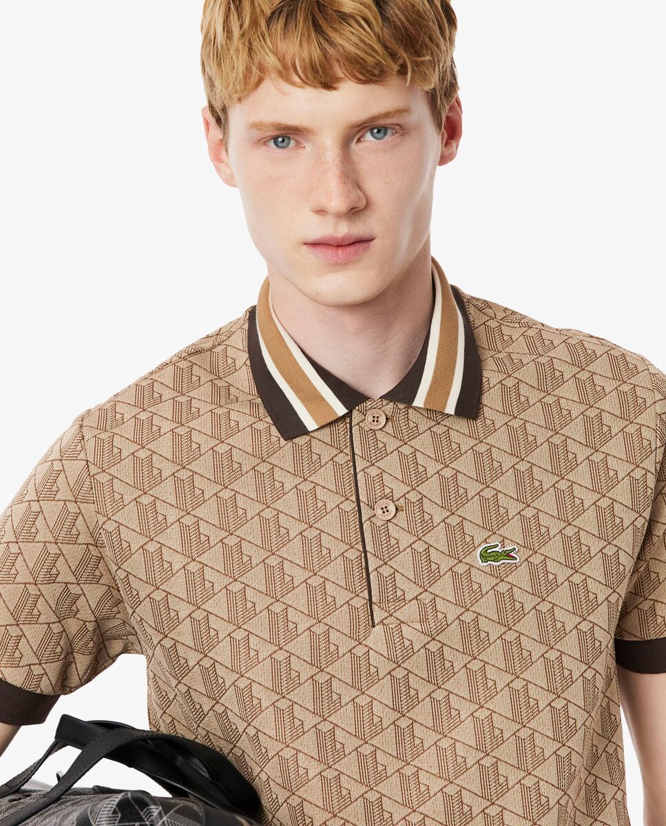 Polo de hombre de jacquard de corte clásico con monograma de manga corta - Lacoste - Camel Camel-3