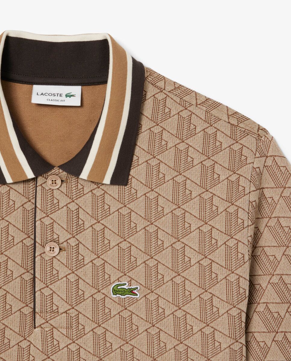 Polo de hombre de jacquard de corte clásico con monograma de manga corta - Lacoste - Camel Camel-5