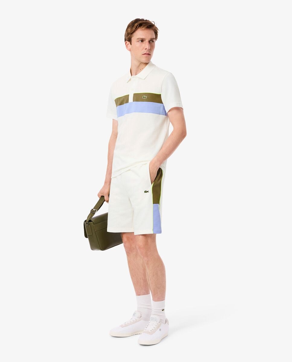 Lacoste - Pantalón de hombre corto color block de felpa en blanco.