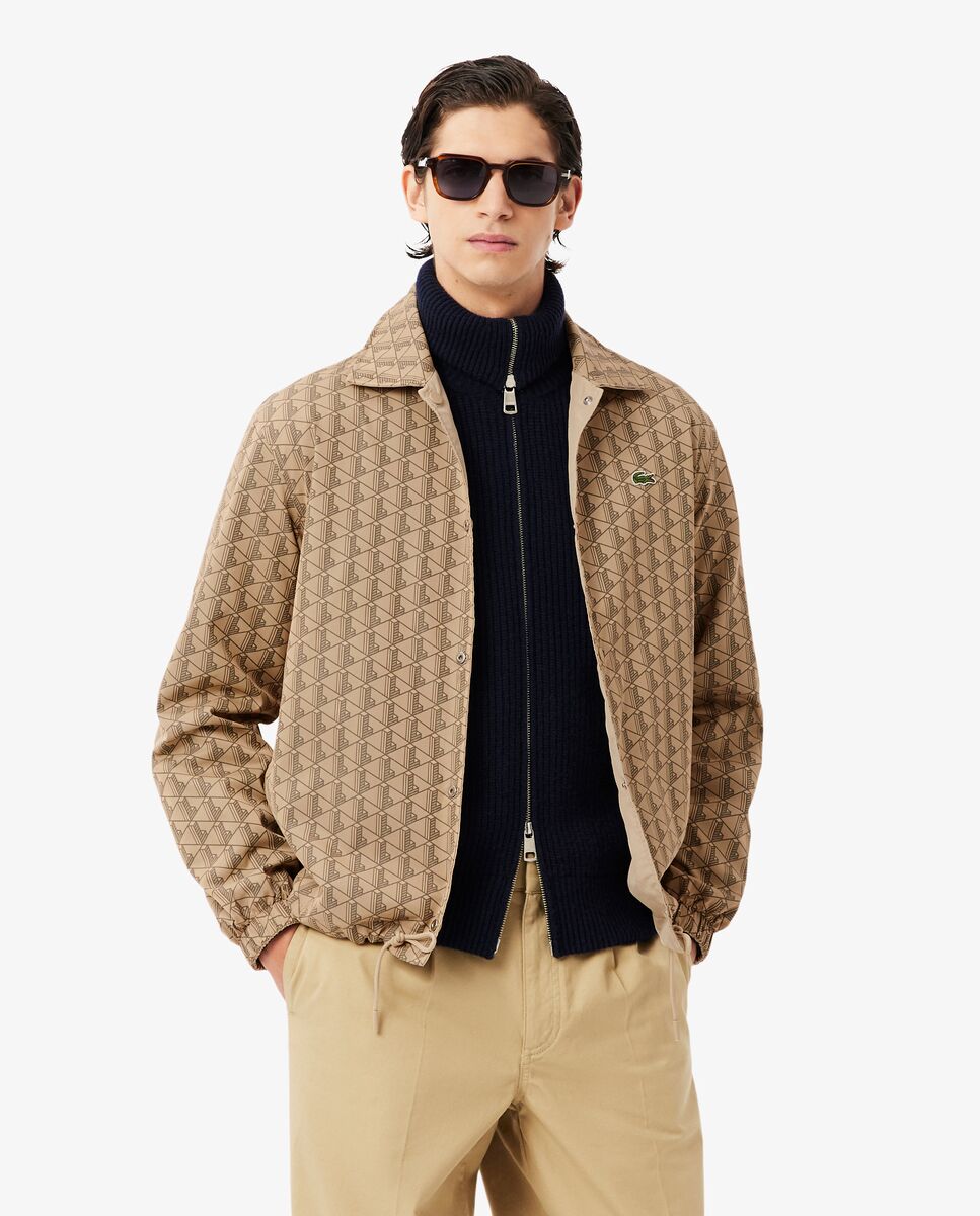 Lacoste - Chaqueta de hombre reversible con monograma en dos materiales en marrón.