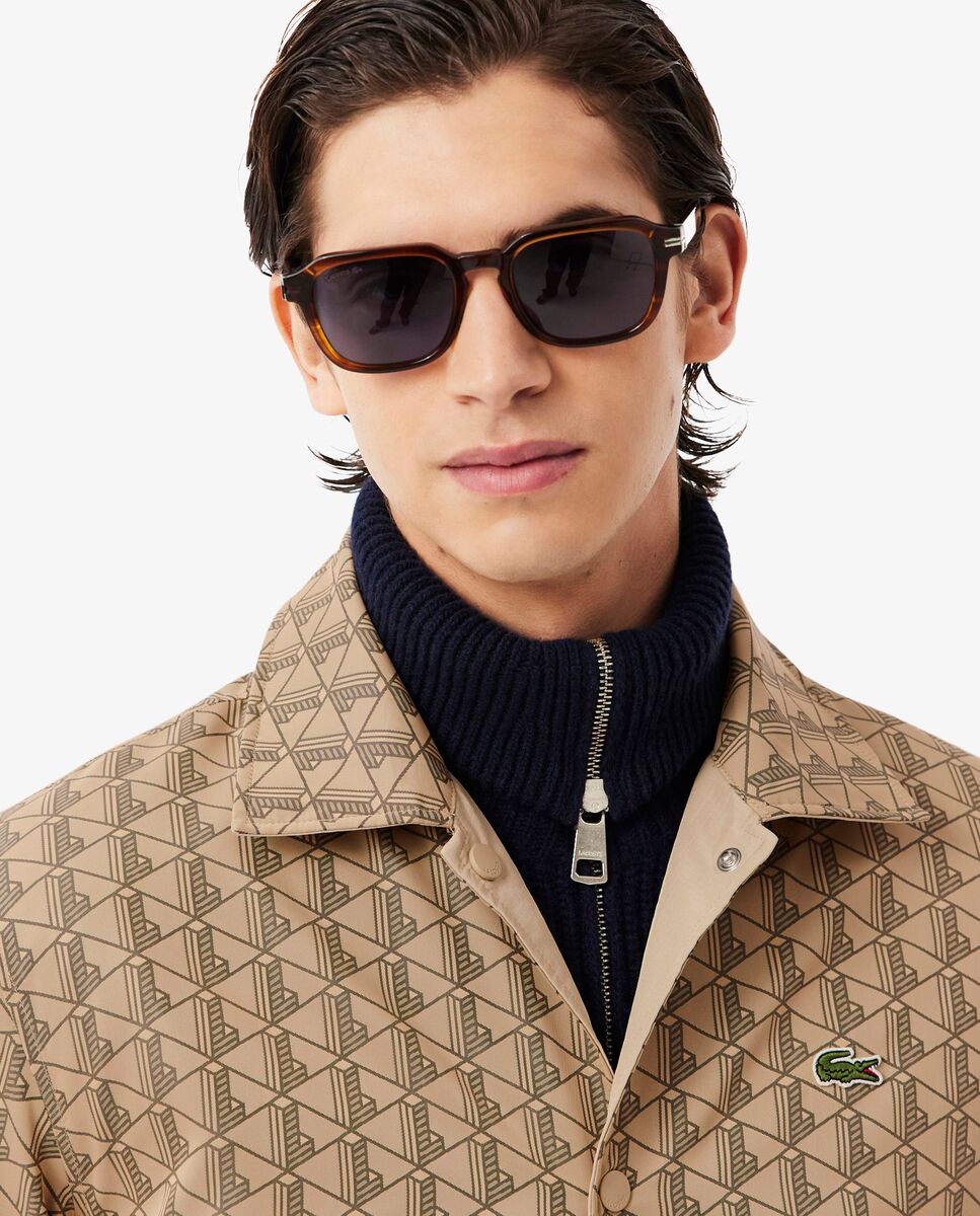 Chaqueta de hombre reversible con monograma en dos materiales en marrón - Lacoste - Marrón claro Beige-3